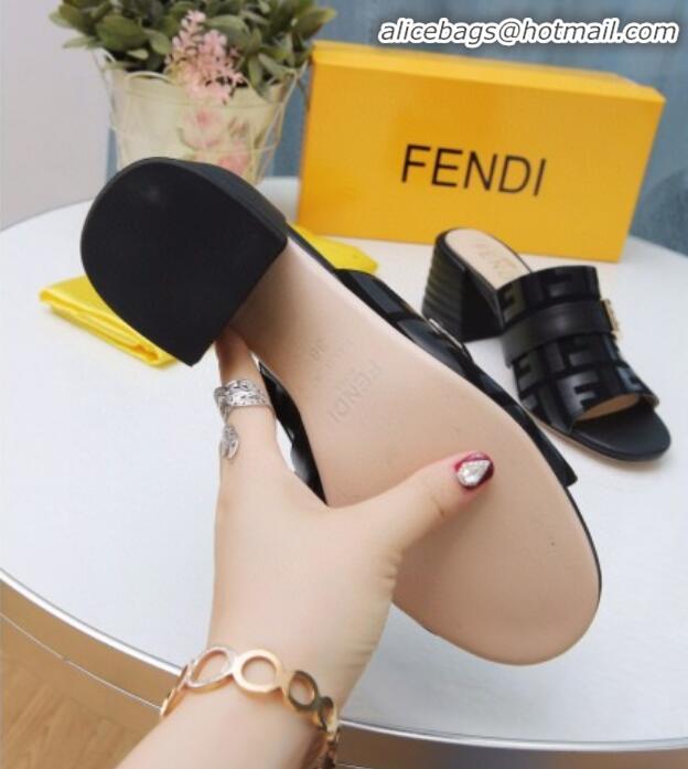 Good Product Fendi Promenade FF Heel Slide Sandals G30811 Black 2020