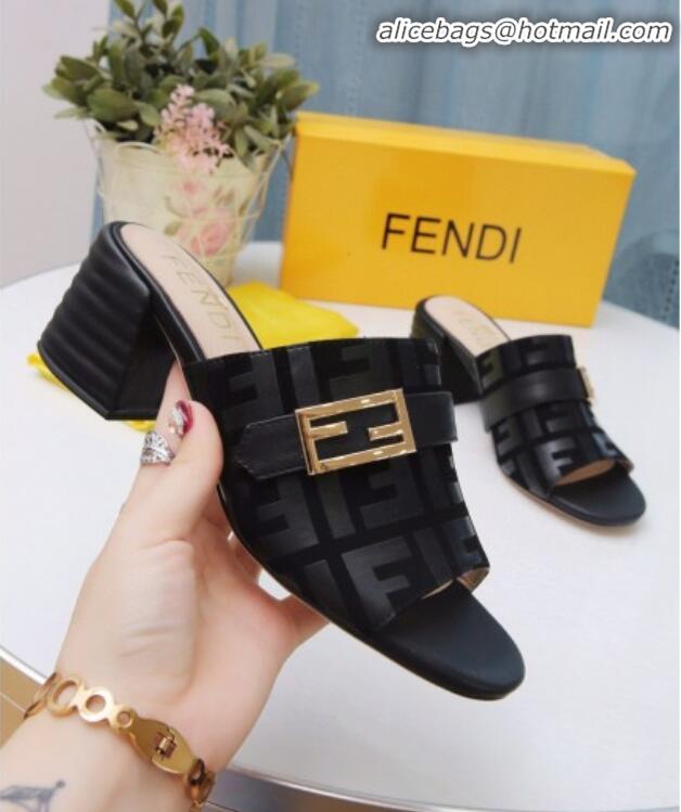 Good Product Fendi Promenade FF Heel Slide Sandals G30811 Black 2020