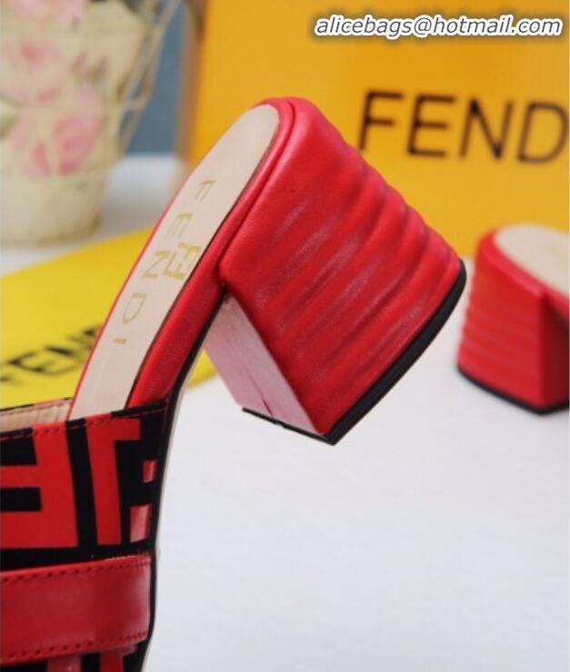 Top Quality Fendi Promenade FF Heel Slide Sandals G30811 Red 2020