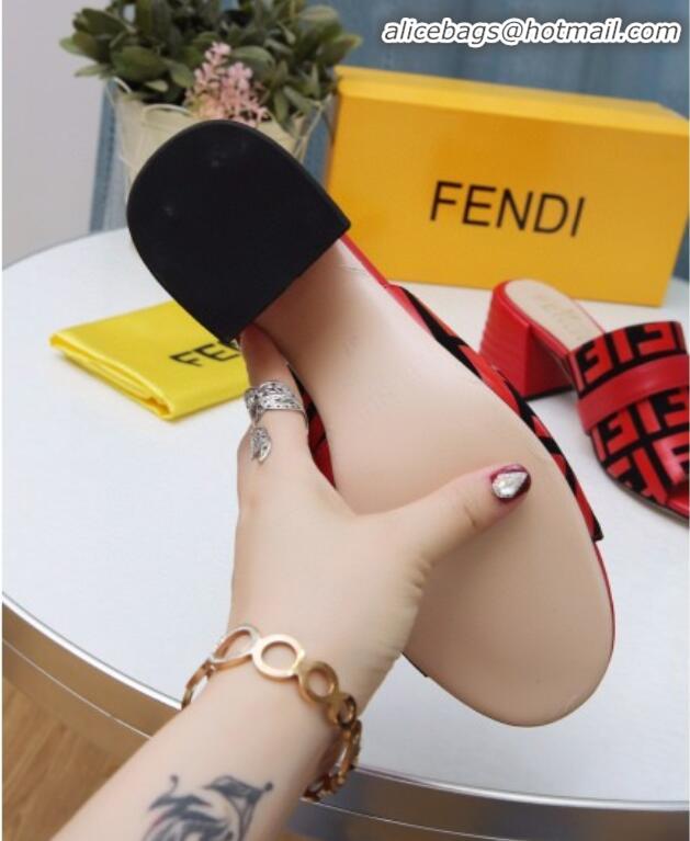 Top Quality Fendi Promenade FF Heel Slide Sandals G30811 Red 2020