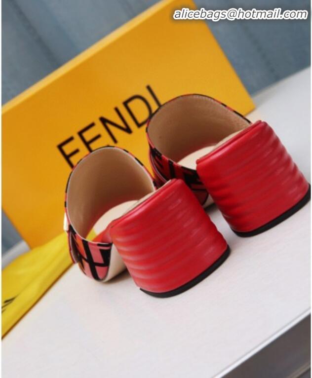 Top Quality Fendi Promenade FF Heel Slide Sandals G30811 Red 2020