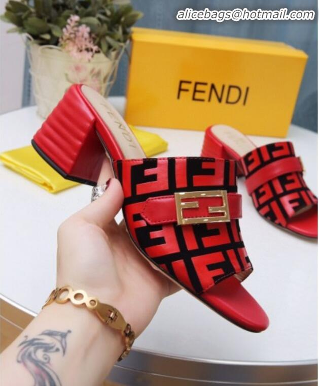 Top Quality Fendi Promenade FF Heel Slide Sandals G30811 Red 2020