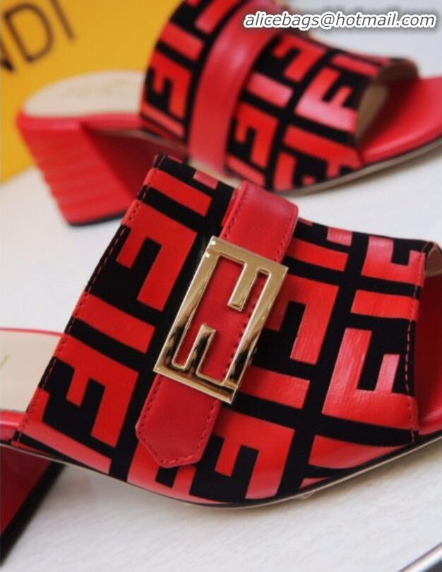 Top Quality Fendi Promenade FF Heel Slide Sandals G30811 Red 2020