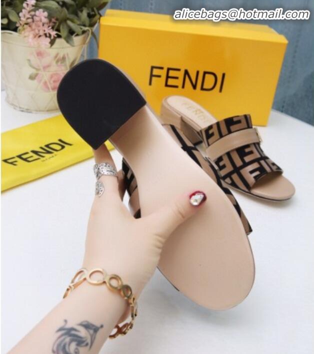 Popular Style Fendi Promenade FF Heel Slide Sandals G30811 Khaki 2020