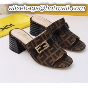 Charming Fendi Promenade FF Heel Slide Sandals G30811 Coffee 2020