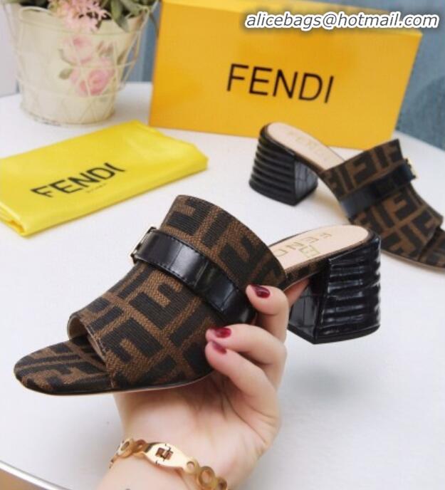 Charming Fendi Promenade FF Heel Slide Sandals G30811 Coffee 2020