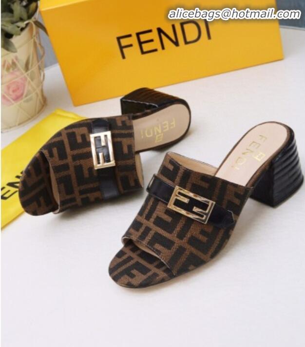 Charming Fendi Promenade FF Heel Slide Sandals G30811 Coffee 2020