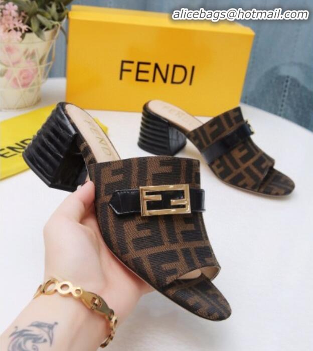 Charming Fendi Promenade FF Heel Slide Sandals G30811 Coffee 2020