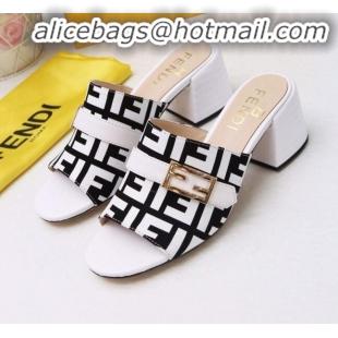 Good Quality Fendi Promenade FF Heel Slide Sandals G30811 White 2020