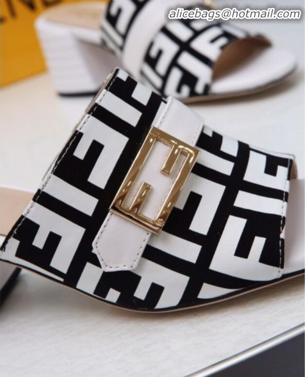 Good Quality Fendi Promenade FF Heel Slide Sandals G30811 White 2020