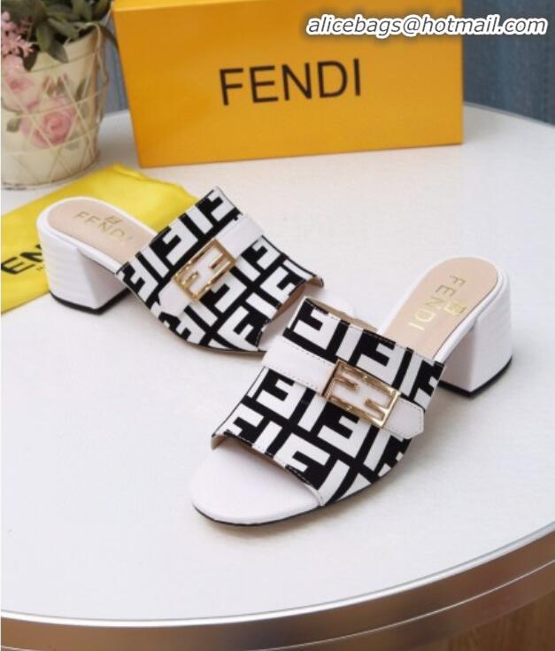 Good Quality Fendi Promenade FF Heel Slide Sandals G30811 White 2020