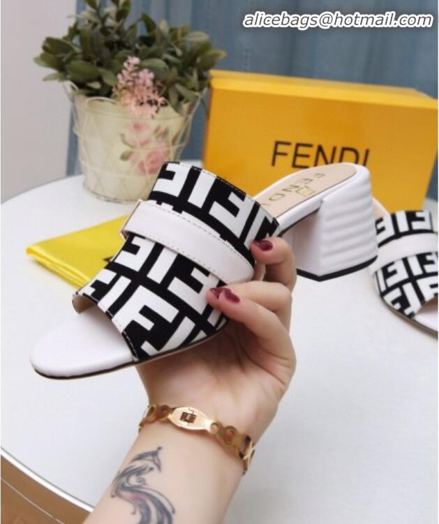 Good Quality Fendi Promenade FF Heel Slide Sandals G30811 White 2020