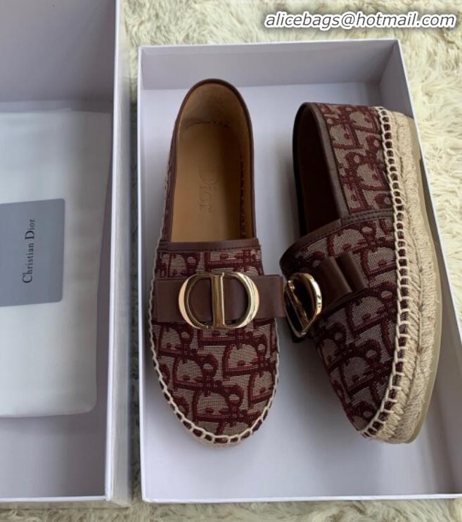 Imitation Dior CD Bow Espadrilles in Burgundy Oblique Canvas G12013 2020