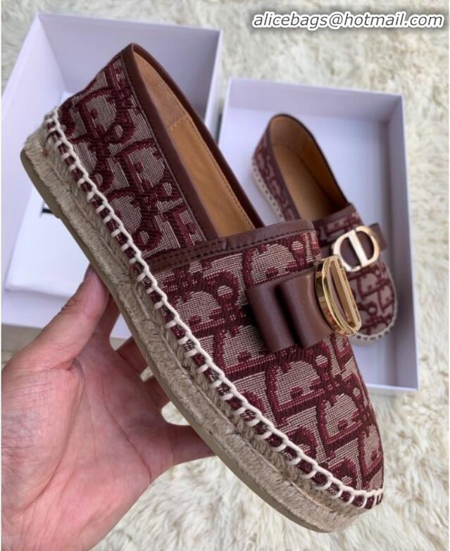 Imitation Dior CD Bow Espadrilles in Burgundy Oblique Canvas G12013 2020