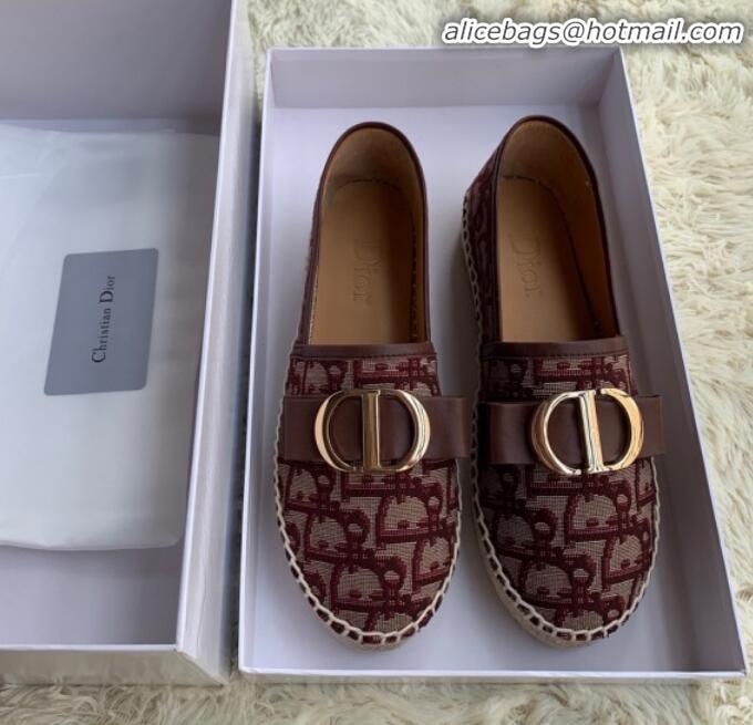 Imitation Dior CD Bow Espadrilles in Burgundy Oblique Canvas G12013 2020