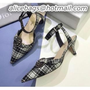 New Fashion Dior Gang Buckle Slingback Pump in Grey Tartan Fabric G12201 2020