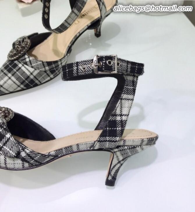 New Fashion Dior Gang Buckle Slingback Pump in Grey Tartan Fabric G12201 2020