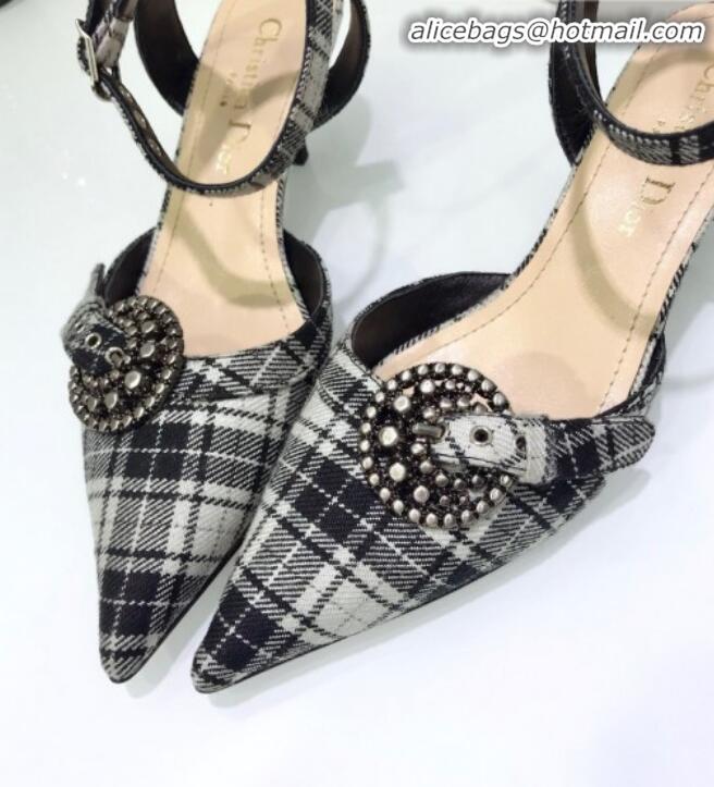 New Fashion Dior Gang Buckle Slingback Pump in Grey Tartan Fabric G12201 2020