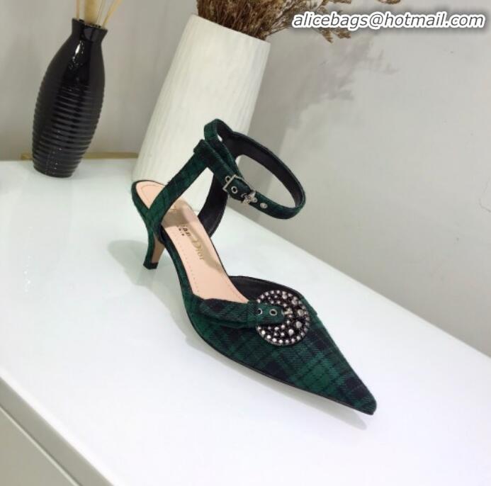 Discount Dior Gang Buckle Slingback Pump in Green Tartan Fabric G12202 2020