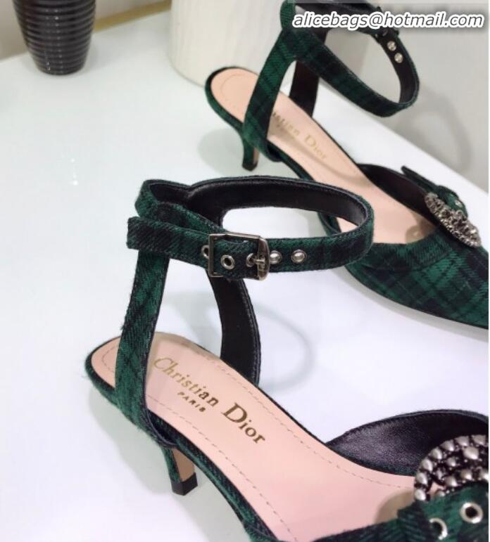 Discount Dior Gang Buckle Slingback Pump in Green Tartan Fabric G12202 2020