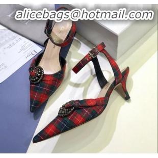 Best Luxury Dior Gang Buckle Slingback Pump in Red Tartan Fabric G12203 2020