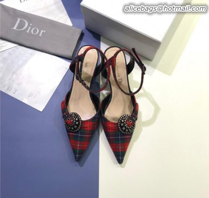 Best Luxury Dior Gang Buckle Slingback Pump in Red Tartan Fabric G12203 2020