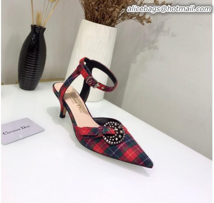 Best Luxury Dior Gang Buckle Slingback Pump in Red Tartan Fabric G12203 2020