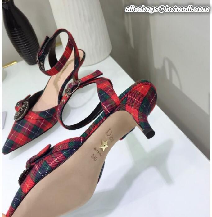 Best Luxury Dior Gang Buckle Slingback Pump in Red Tartan Fabric G12203 2020