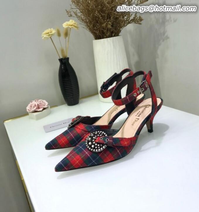 Best Luxury Dior Gang Buckle Slingback Pump in Red Tartan Fabric G12203 2020