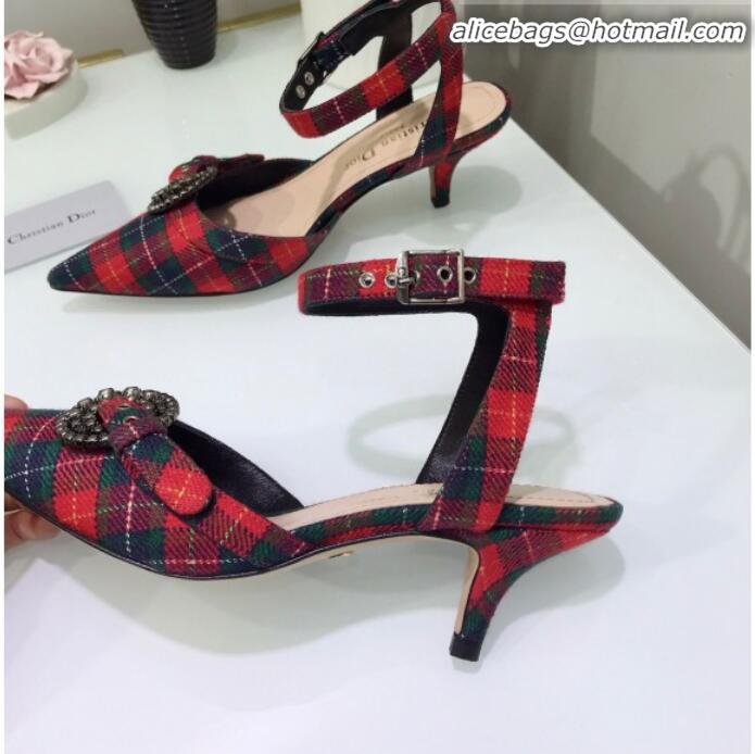 Best Luxury Dior Gang Buckle Slingback Pump in Red Tartan Fabric G12203 2020