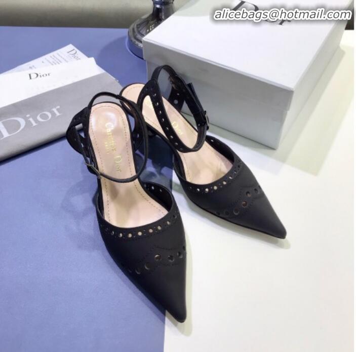 Good Quality Dior Teddy-D Slingback Pump in Brushed and Perforated Leather G12204 Black