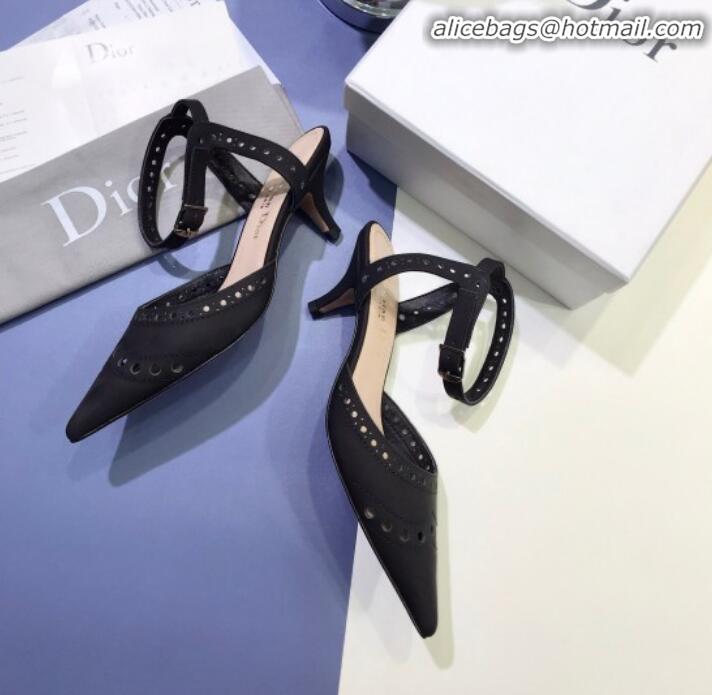 Good Quality Dior Teddy-D Slingback Pump in Brushed and Perforated Leather G12204 Black