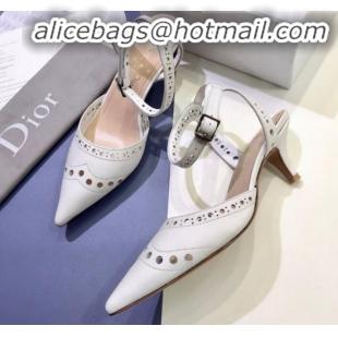 Unique Style Dior Teddy-D Slingback Pump in Brushed and Perforated Leather G12204 White