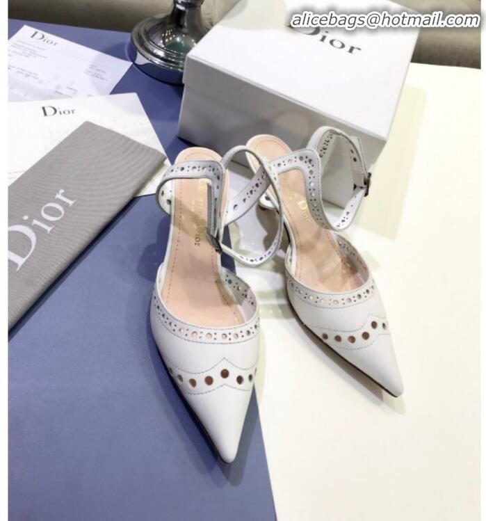 Unique Style Dior Teddy-D Slingback Pump in Brushed and Perforated Leather G12204 White