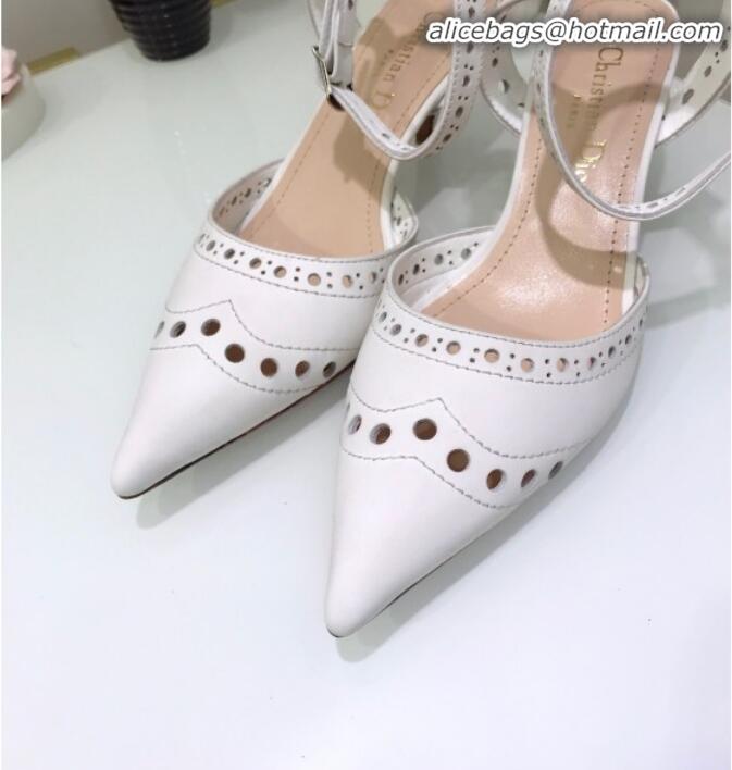 Unique Style Dior Teddy-D Slingback Pump in Brushed and Perforated Leather G12204 White