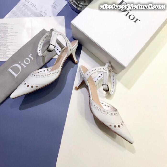 Unique Style Dior Teddy-D Slingback Pump in Brushed and Perforated Leather G12204 White