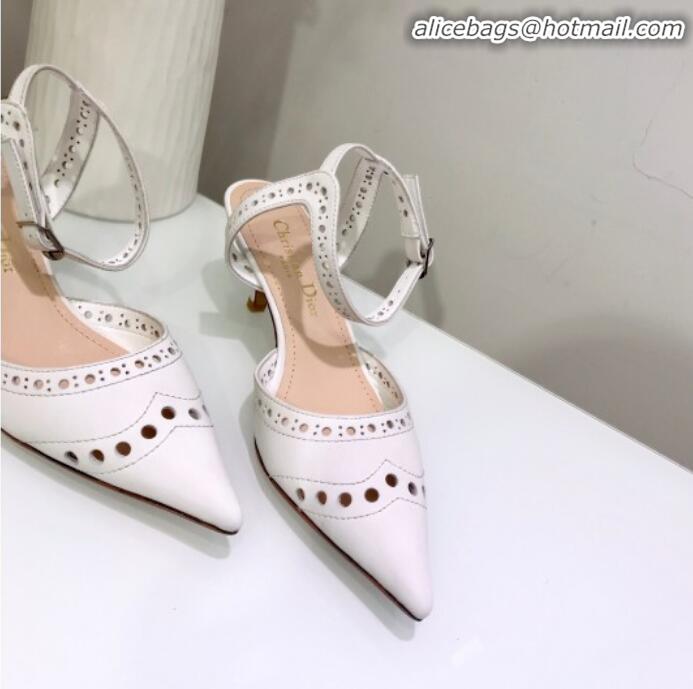 Unique Style Dior Teddy-D Slingback Pump in Brushed and Perforated Leather G12204 White