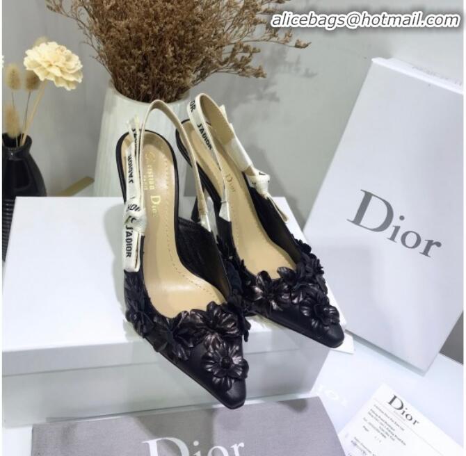 Classic Specials Dior J'Adior High-Heel Slingback Pump in Embroidered Flower Lambskin G12207 Black