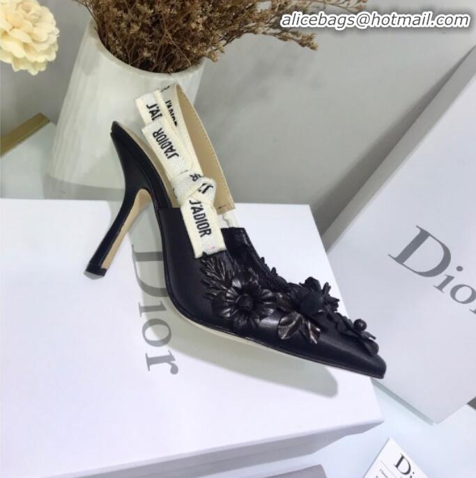 Classic Specials Dior J'Adior High-Heel Slingback Pump in Embroidered Flower Lambskin G12207 Black