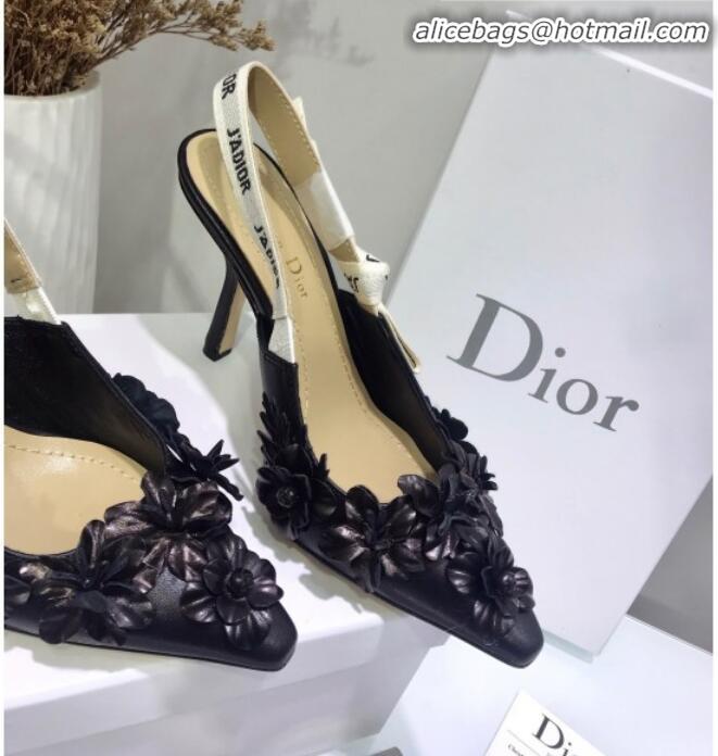 Classic Specials Dior J'Adior High-Heel Slingback Pump in Embroidered Flower Lambskin G12207 Black