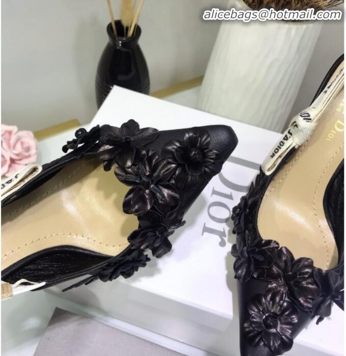 Classic Specials Dior J'Adior High-Heel Slingback Pump in Embroidered Flower Lambskin G12207 Black