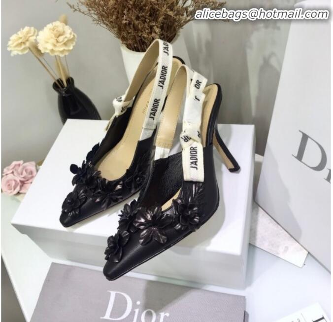 Classic Specials Dior J'Adior High-Heel Slingback Pump in Embroidered Flower Lambskin G12207 Black