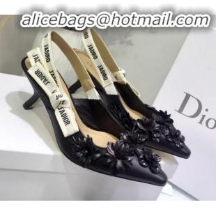 Design Dior J'Adior Mid-Heel Slingback Pump in Embroidered Flower Lambskin G12208 Black 2020