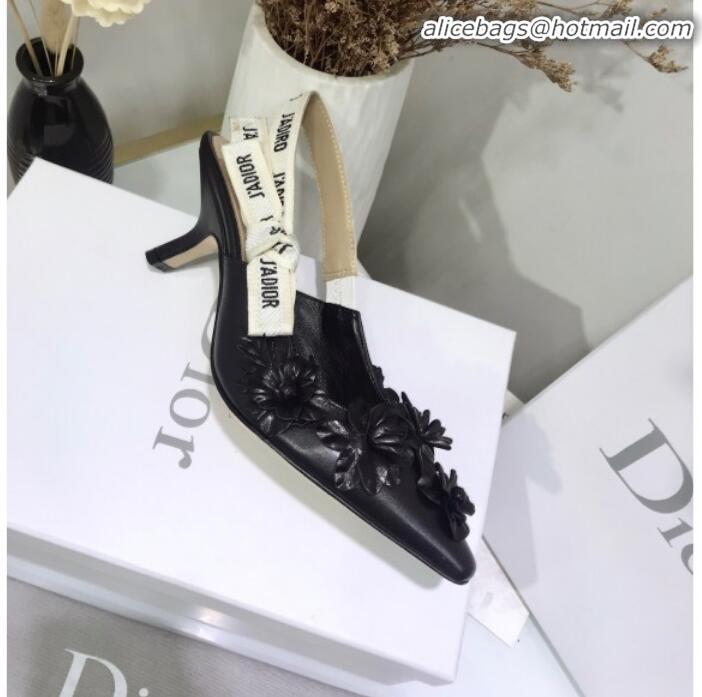 Design Dior J'Adior Mid-Heel Slingback Pump in Embroidered Flower Lambskin G12208 Black 2020