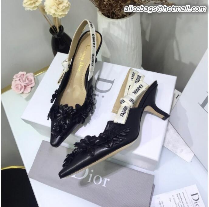 Design Dior J'Adior Mid-Heel Slingback Pump in Embroidered Flower Lambskin G12208 Black 2020