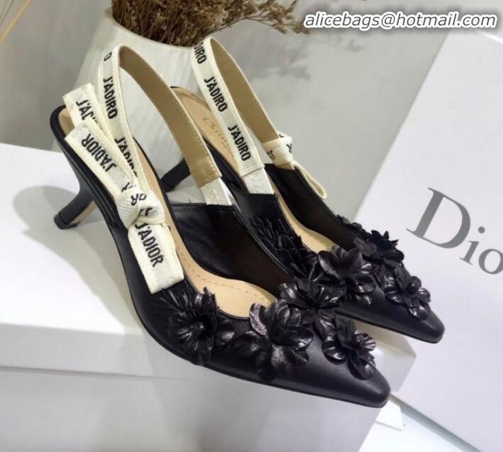 Design Dior J'Adior Mid-Heel Slingback Pump in Embroidered Flower Lambskin G12208 Black 2020