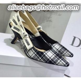 Best Design Dior J'Adior Mid-Heel Slingback Pump in Grey Tartan Fabric G12211 2020