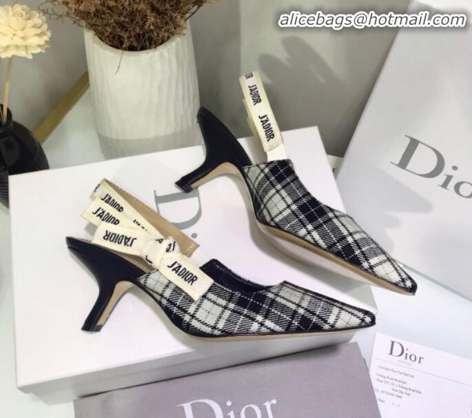 Best Design Dior J'Adior Mid-Heel Slingback Pump in Grey Tartan Fabric G12211 2020