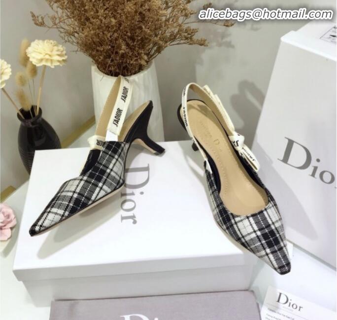 Best Design Dior J'Adior Mid-Heel Slingback Pump in Grey Tartan Fabric G12211 2020