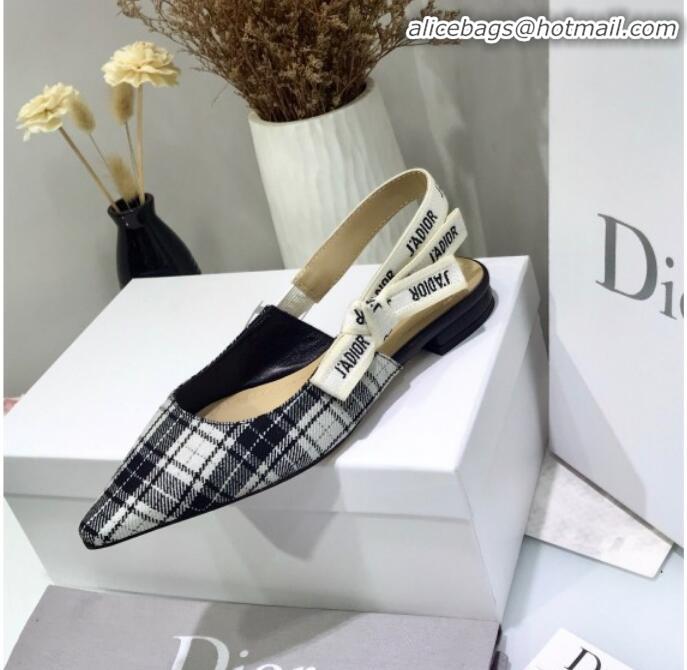 Grade Design Dior J'Adior Flat Slingback Pump in Grey Tartan Fabric G12212 2020